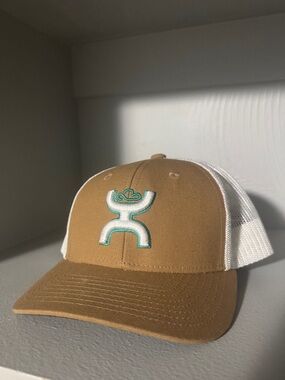 Hooey Brown and White Trucker Hat with Teal Accent